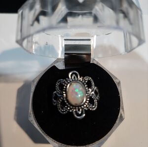 Handcrafted faux Opal and alloy ring size 7.25